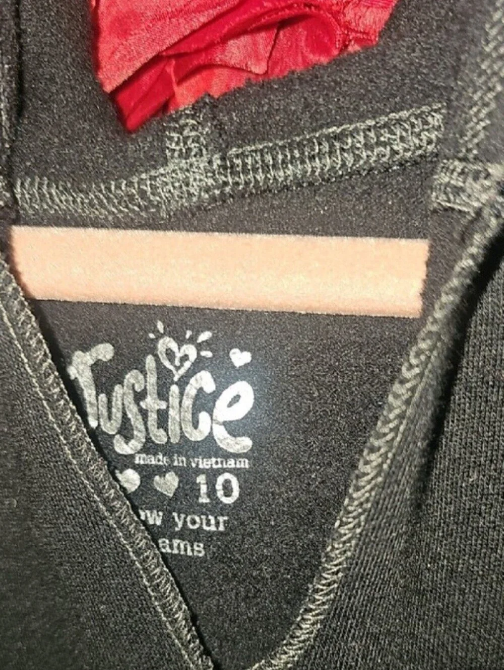 Justice Girls Fleece Lined Black Hoodie with Contrast Stitching Size 10